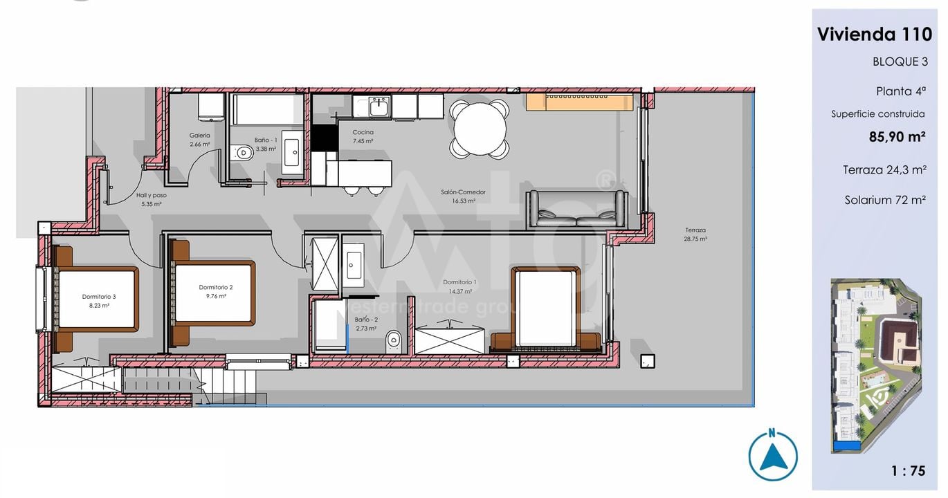 3 bedroom Penthouse in Guardamar del Segura - CN135831 - Photo 1