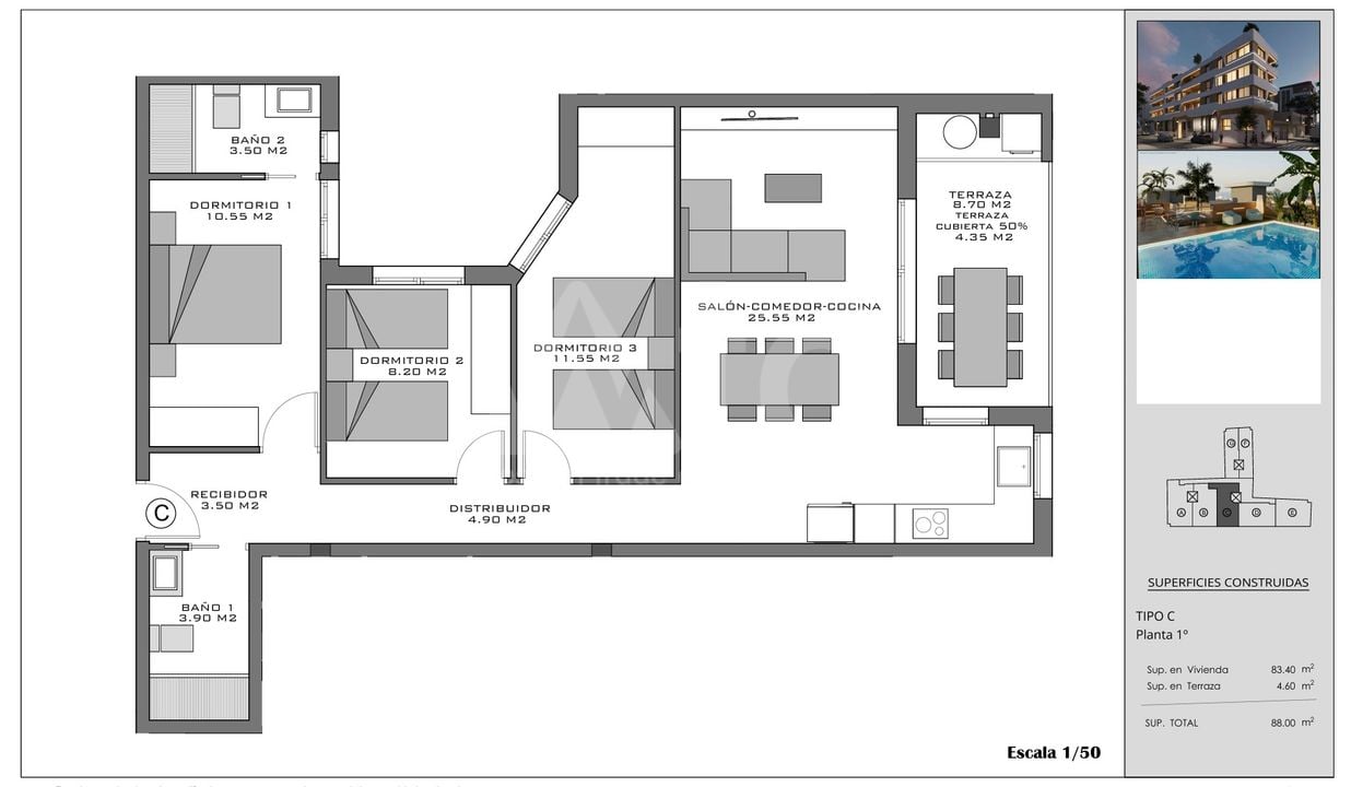 Apartament cu 3 dormitoare în Santa Pola - EB148381 - Imagini 1